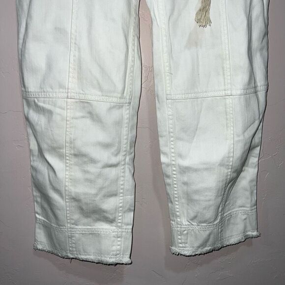 ANTHROPOLOGIE White Canvas Denim High Rise Belted Straight Crop Jeans 25 - Picture 4 of 7